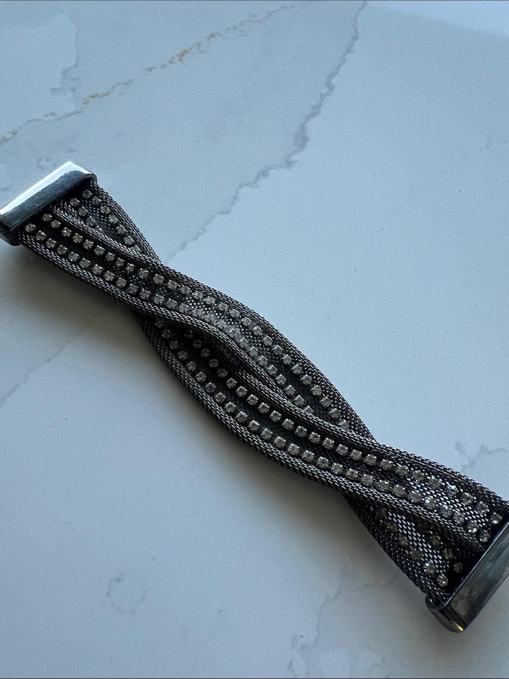 Twisted Mesh Crystal Accent Bracelet - Silver